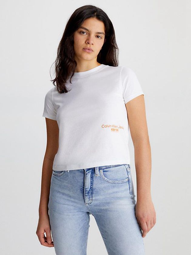 Calvin Klein USA Cropped Logo Womens T-Shirt White 2150937-QA